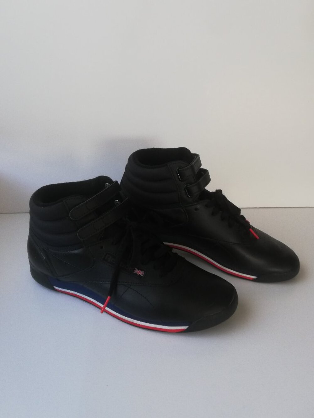 Reebok Freestyle Hi Black Leather Tricolor High-Top Sneakers - Women's Size 8.5